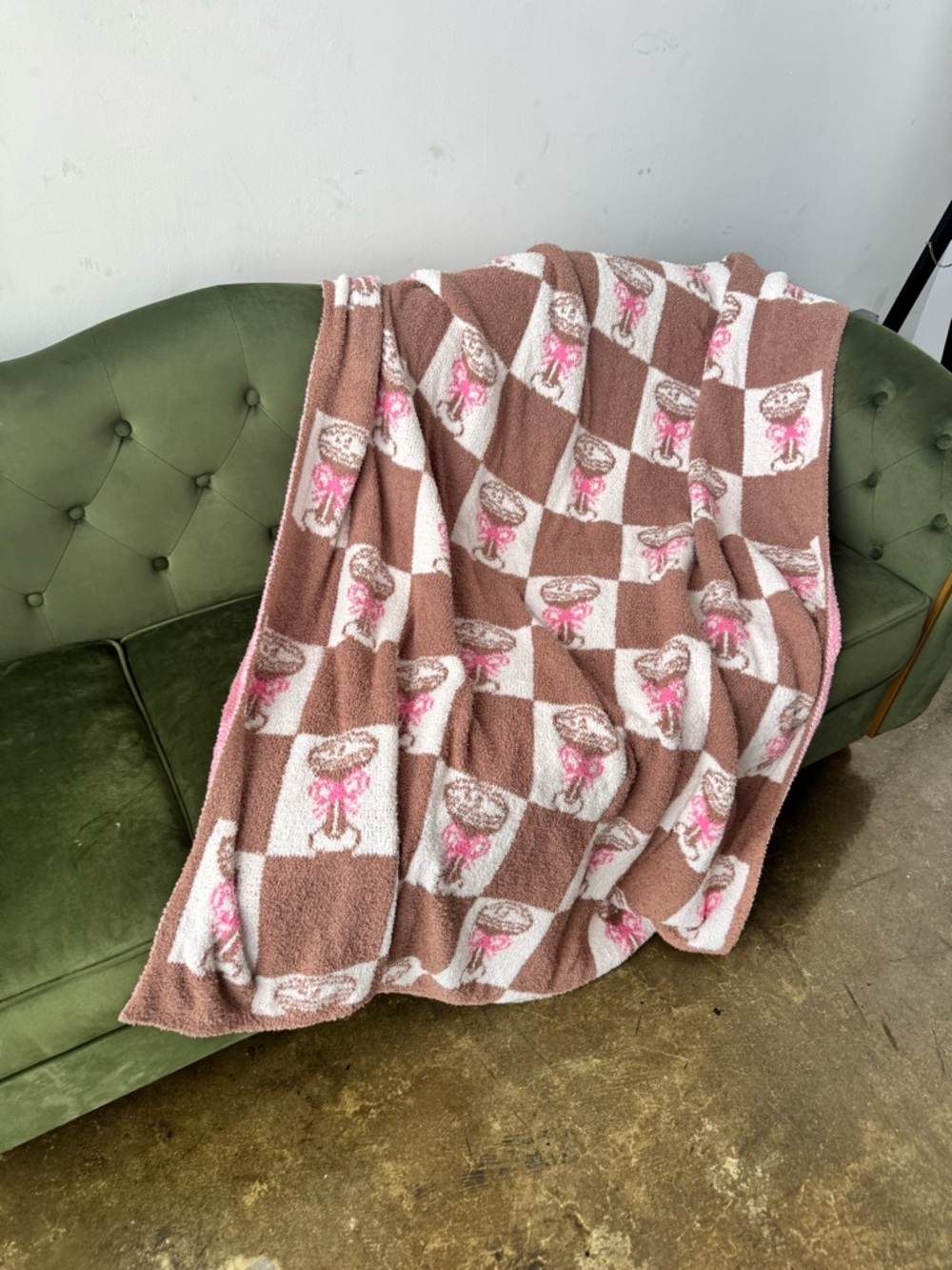 Pink Lily Brown, Cream & Pink Checker Teddy Throw